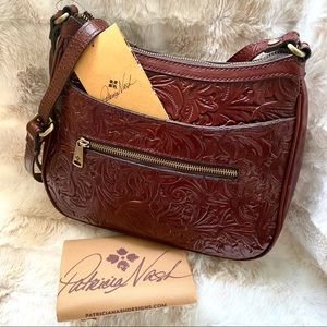 NWT Patricia Nash genuine leather tooled hobo